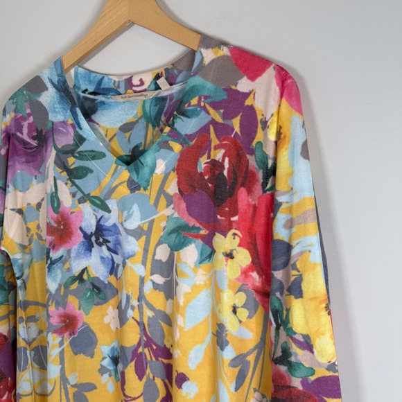 Soft Surroundings Delphine Floral Print V-Neck Lightweight Tunic‎ Sweater Large - Picture 2 of 5